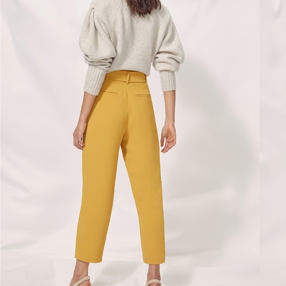 Wilfred Mustard Yellow Crepe Tie Front Zip Double Clasp Closure Ankle Pants 0 - Picture 2 of 8